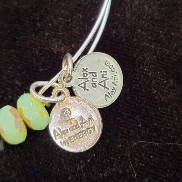 Alex and Ani Bracelet Green Beaded Bangle Set Silver Tone Missing Dragonfly - Picture 6 of 13